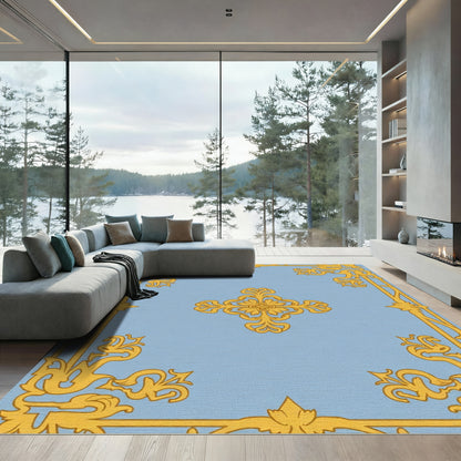 Golden Rococo Scrollwork Medallion Rug