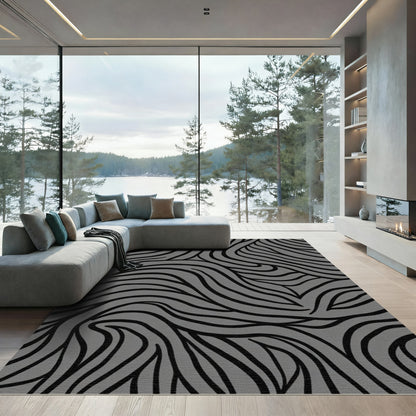 Graphite Gray Abstract Wavy Line Rug