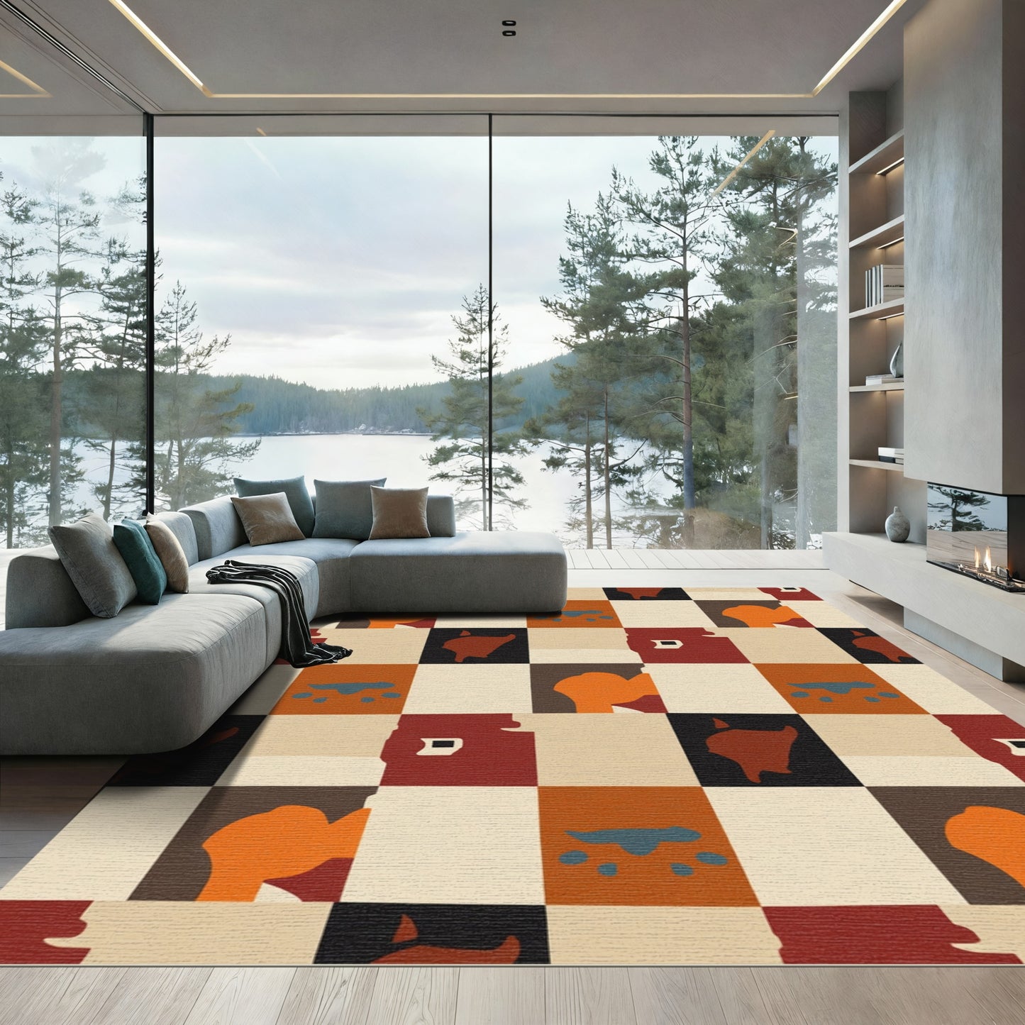Earthy Tones Abstract Checkerboard Rug