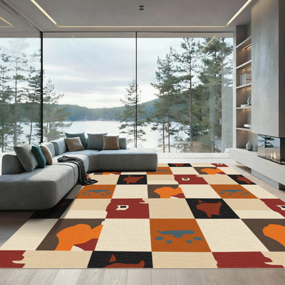 Earthy Tones Abstract Checkerboard Rug