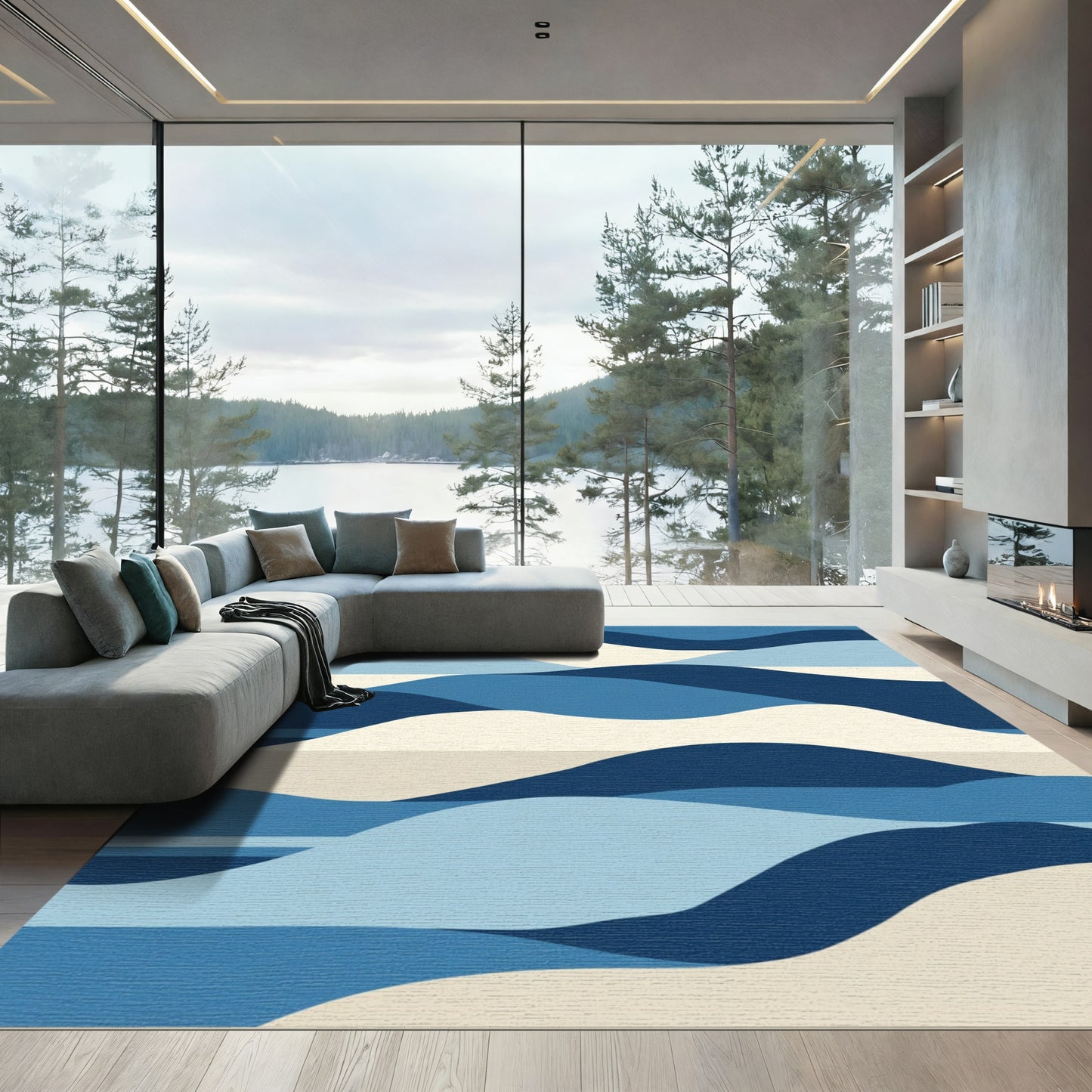Abstract Midnight Ocean Wave Rug
