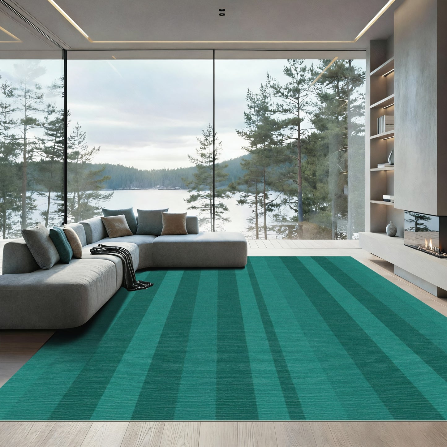 Teal Wide Vertical Stripe Composition Rug