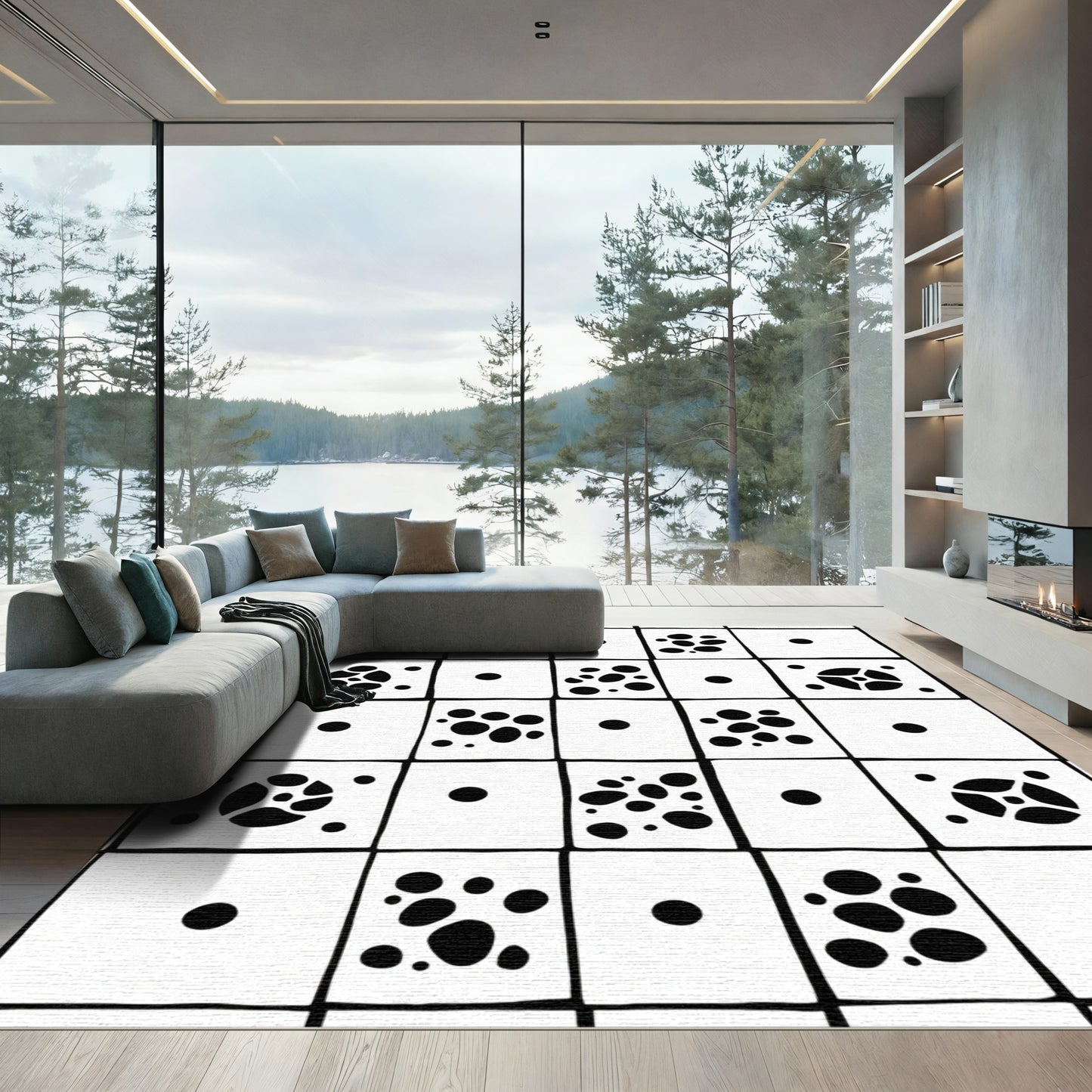 Black white checkerboard organic spots Rug