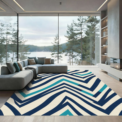 Navy Teal Cream Chevron Zigzag Rug