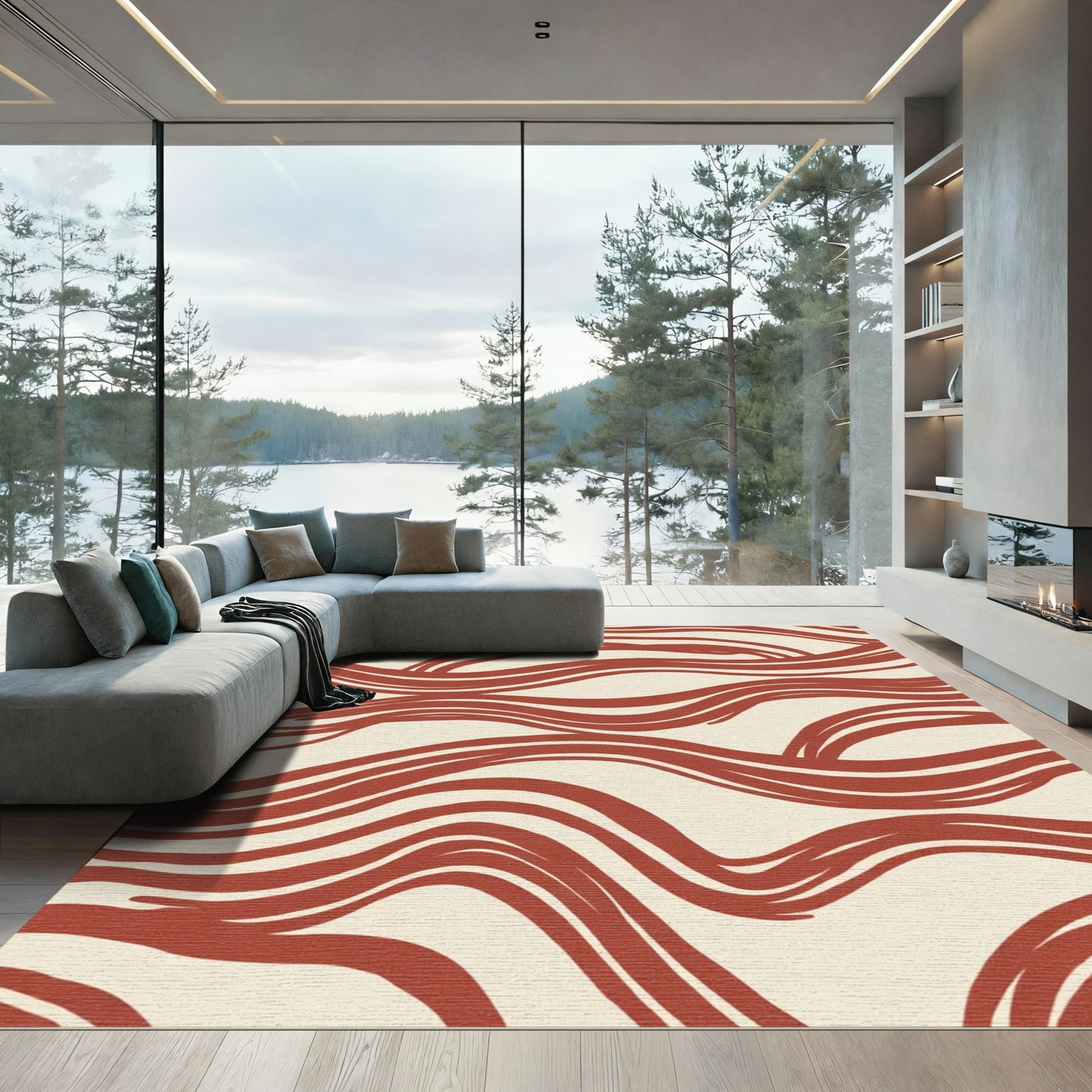 Crimson Flowing Swirls Rug