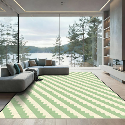 Sage Green Striped Wavy Lines Rug