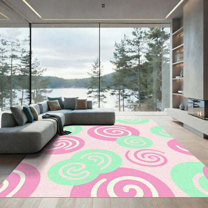 Pastel Pink Mint Swirl Circles Rug