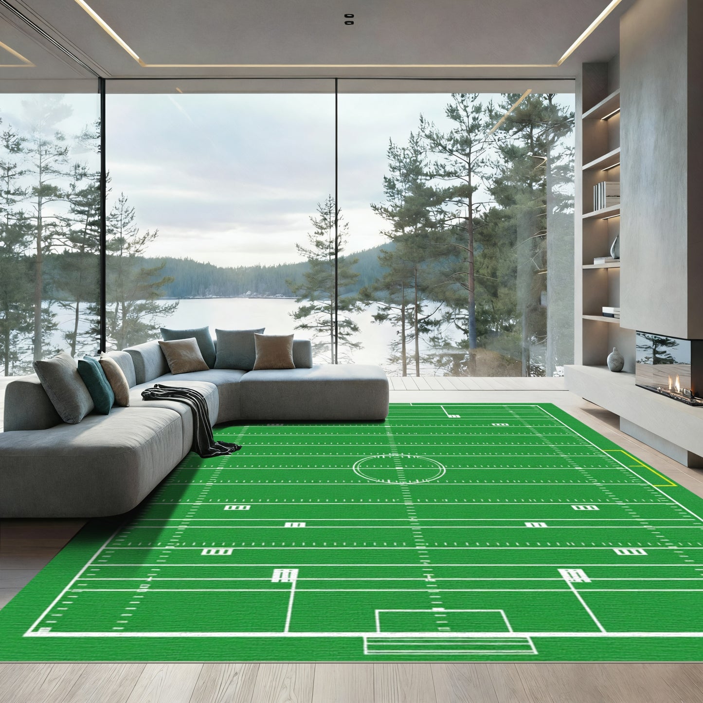 Green Gridiron Field Line FootballRug Rug