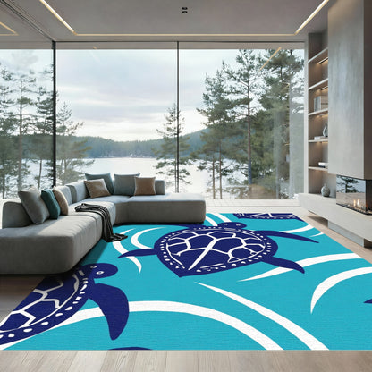 Blue Sea Turtle Ocean Waves Rug