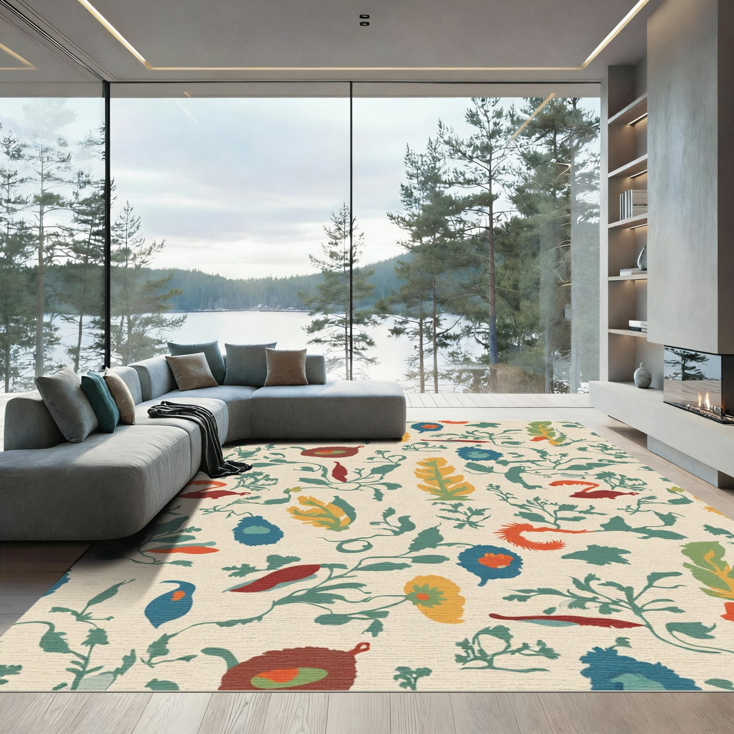 Whimsical Colorful Floral Vine Composition Rug