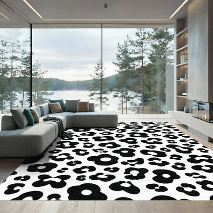 Bold Black White Leopard Spot Rug