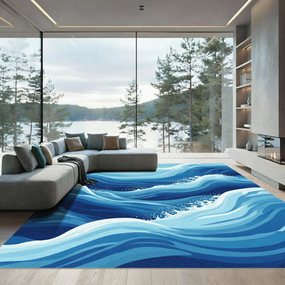 Deep Blue Ocean Wave Swirl Rug