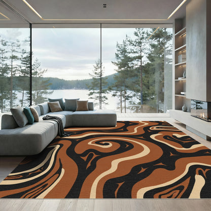 Brown Beige Swirl Contemporary Abstract Rug