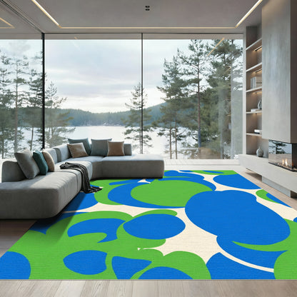 Bright Blue Green Organic Blobs Rug