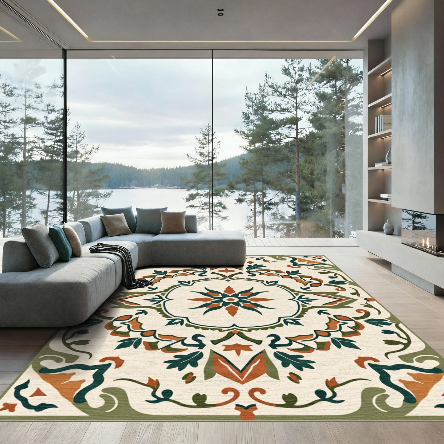 Earthy Medallion Floral Vine Rug