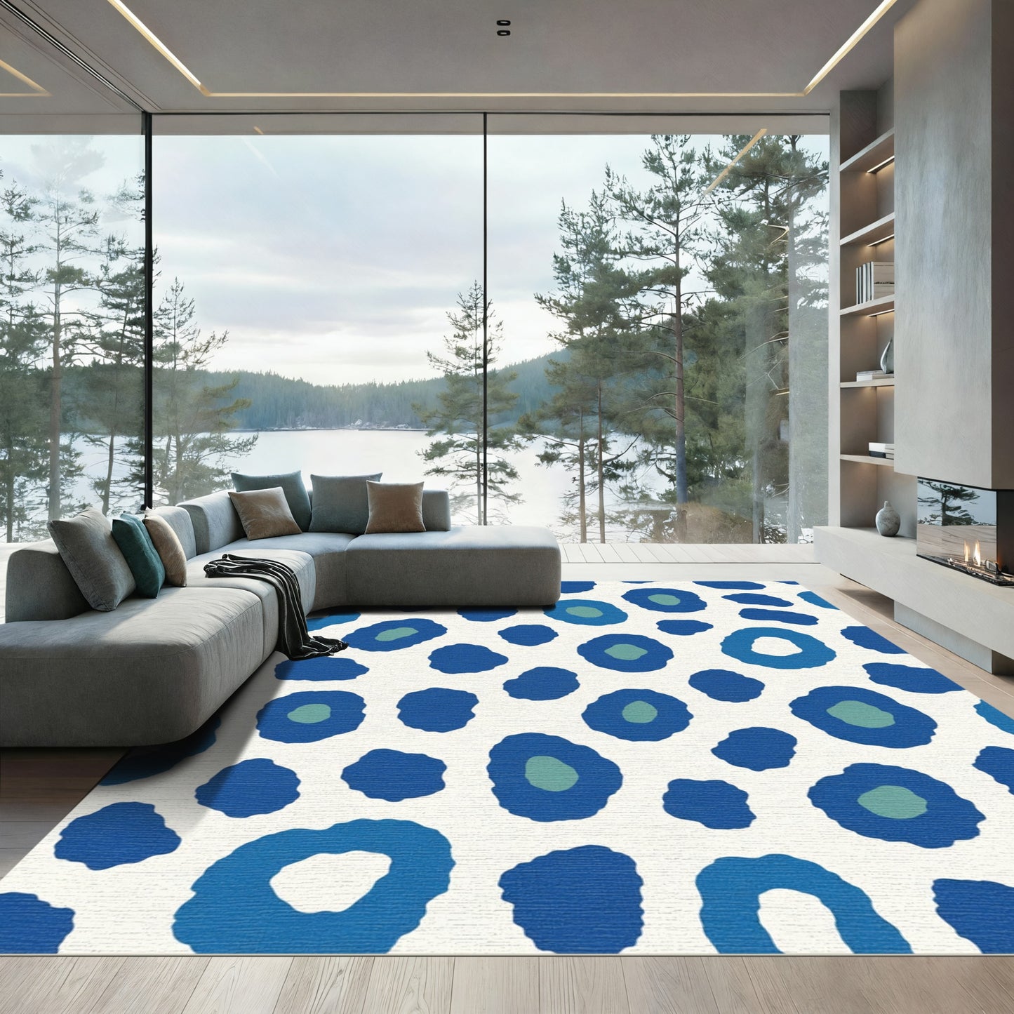 Bold Blue Abstract Animal Spots Rug