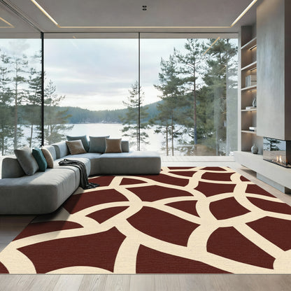 Crimson And Cream Organic Interlocking Shapes Rug