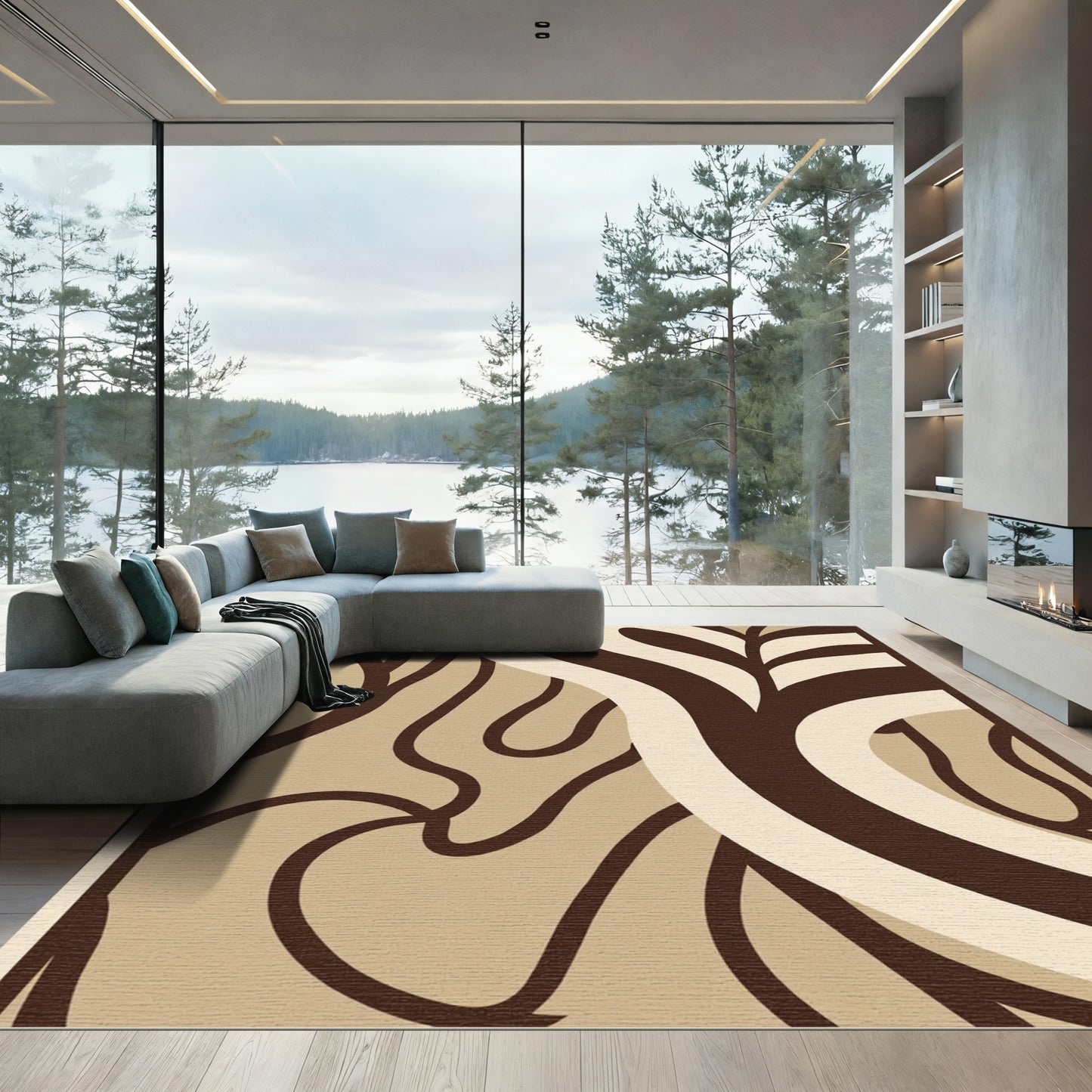 Brown Cream Organic Flow Rug