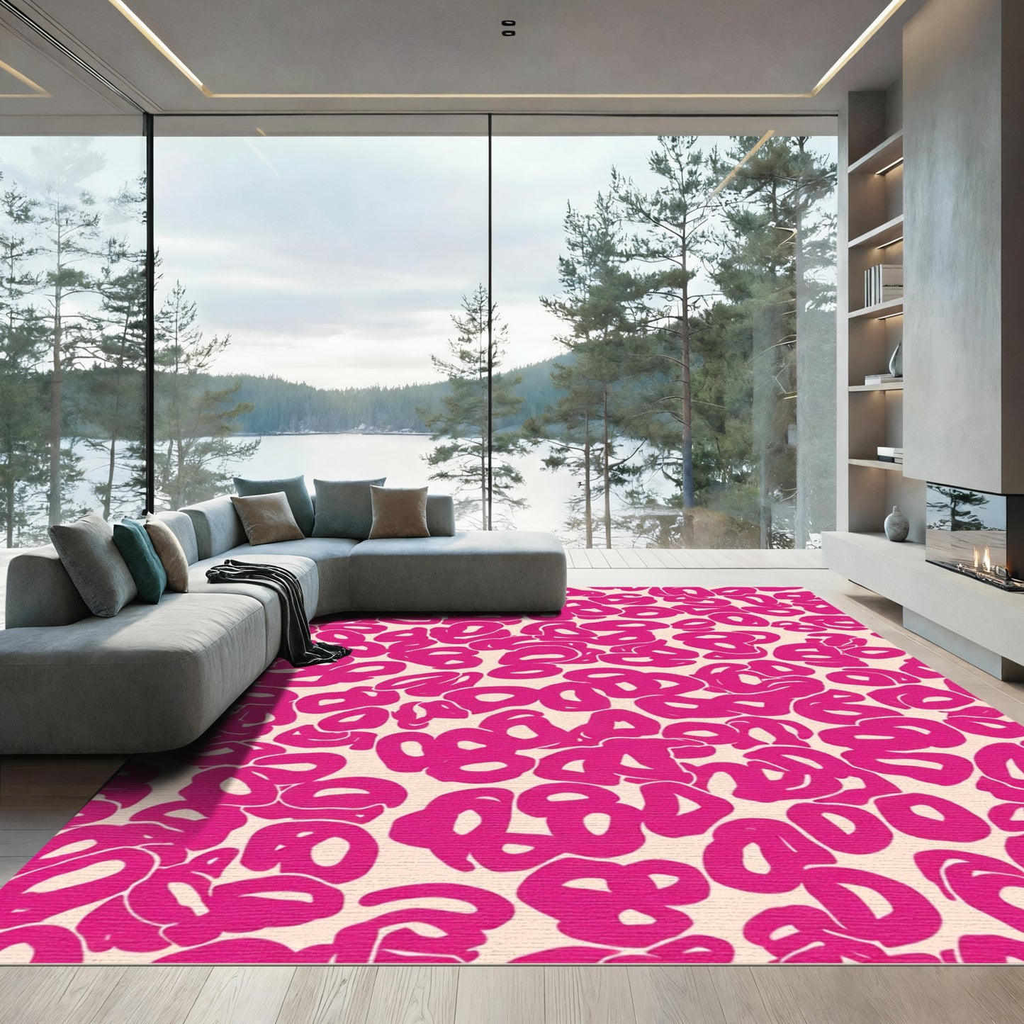 Vibrant Pink Blob Pattern Rug
