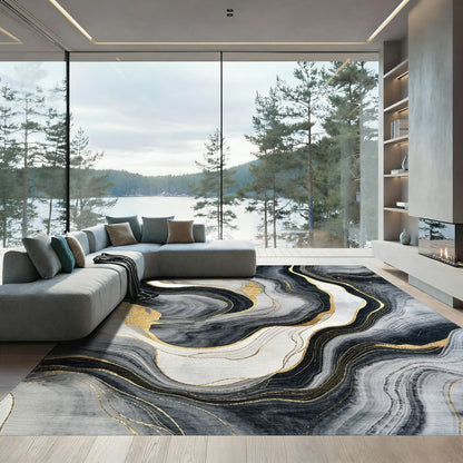 Gray Black Gold Vein Marble Rug