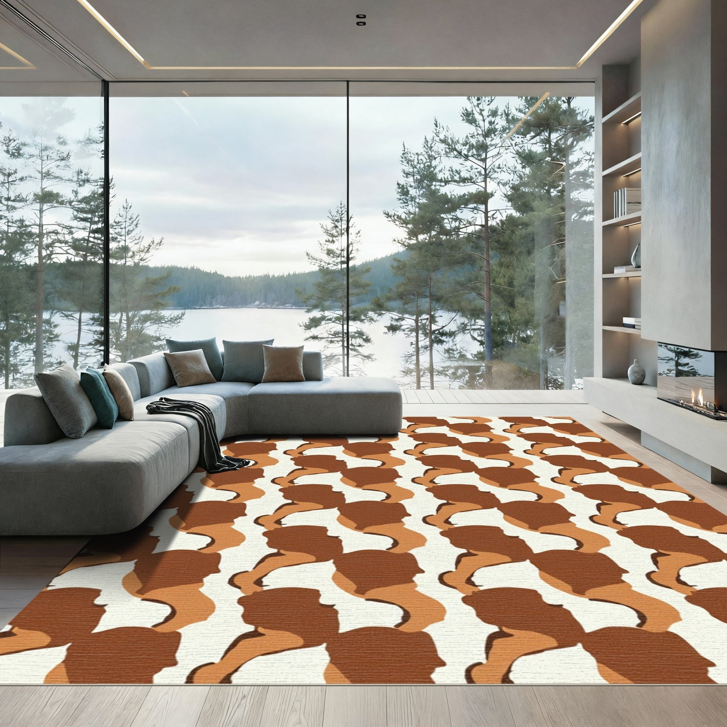 Terracotta Profile Heads Geometric Rug