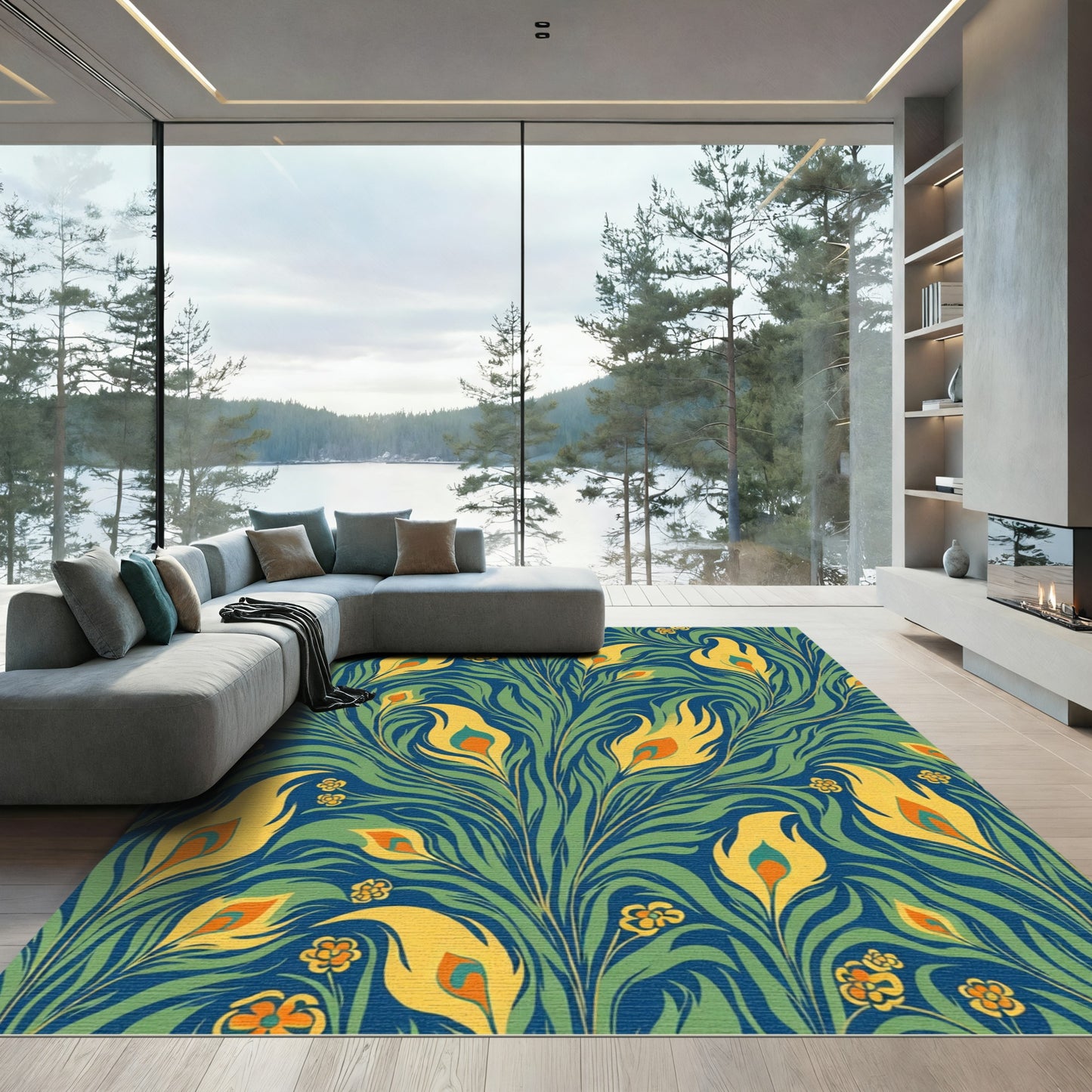 Yellow Peacock Feather Garden Rug