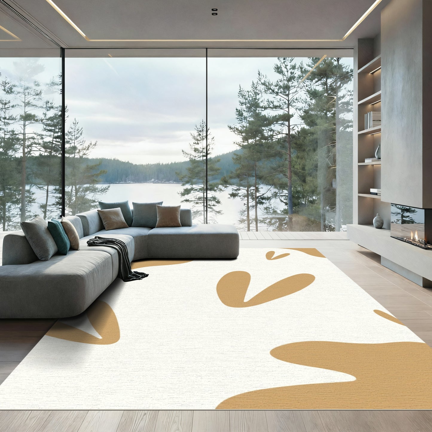 Warm Beige Abstract Organic Shapes Rug
