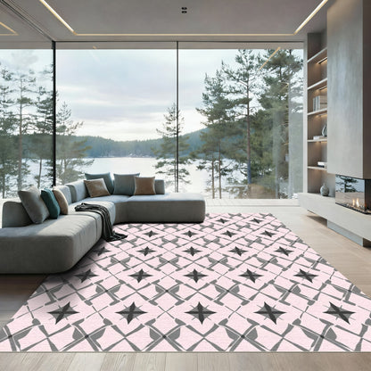 Soft Pink Gray Starburst Lattice Rug