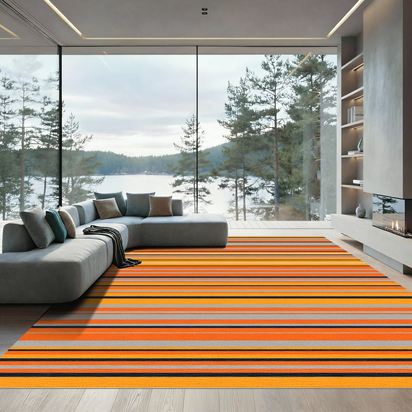 Orange Navy Gray Stripe Accents Rug