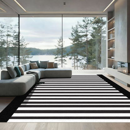 Bold Black White Horizontal Stripes Rug
