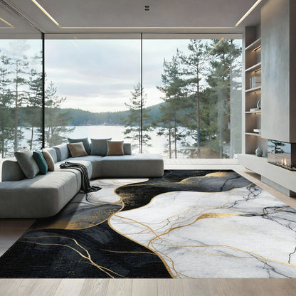 Black Gold Veined Marble Rug