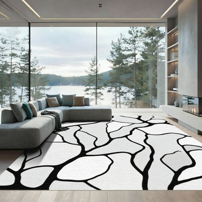 Monochrome Organic Contour Lines Abstract Rug