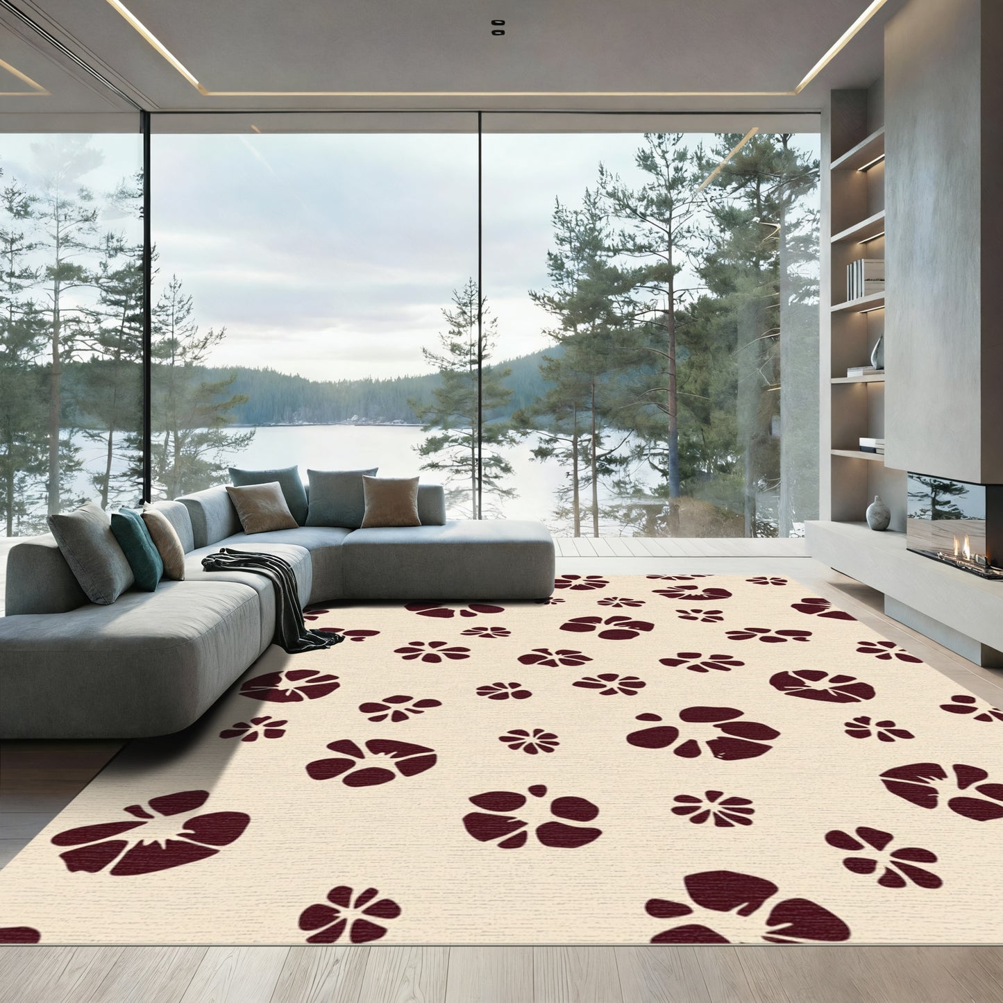Deep Red Flower Scatter Rug