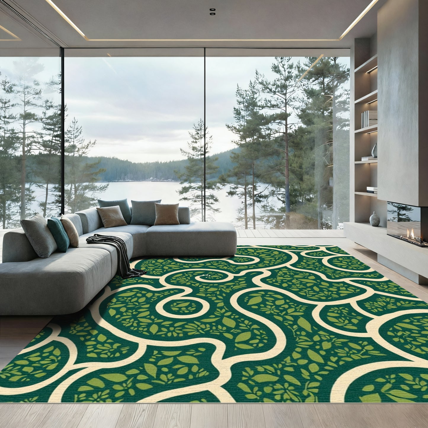 Verdant Ivory Botanical Maze Rug