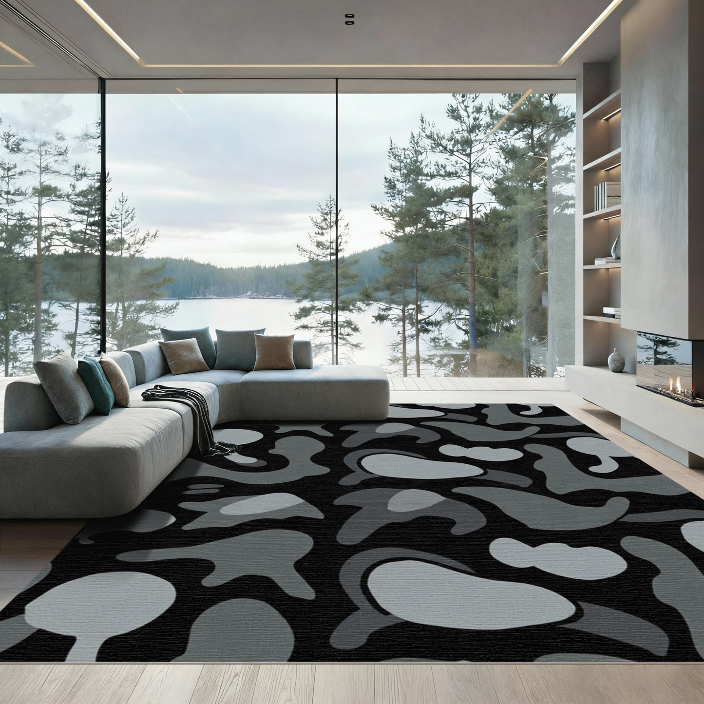 Monochromatic Abstract Amorphous Shapes Rug