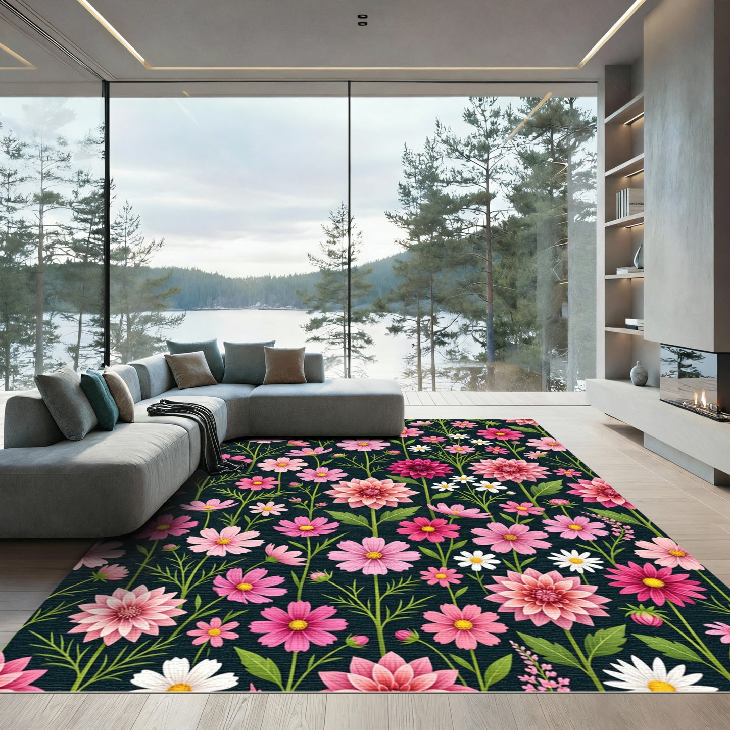 Pink Cherry Blossom Garden Rug
