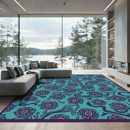 Teal and Plum Floral Swirl Harmony Rug