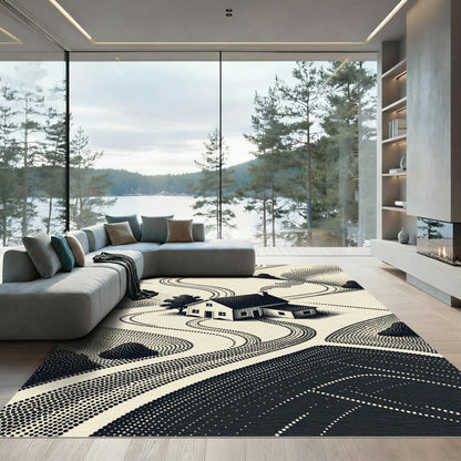Retro Halftone Dot Landscape House Rug