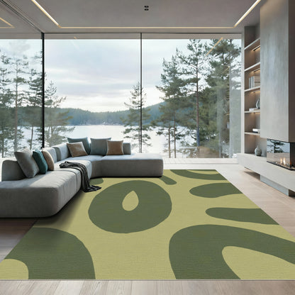 Olive Abstract Organic Smooth Curves Rug