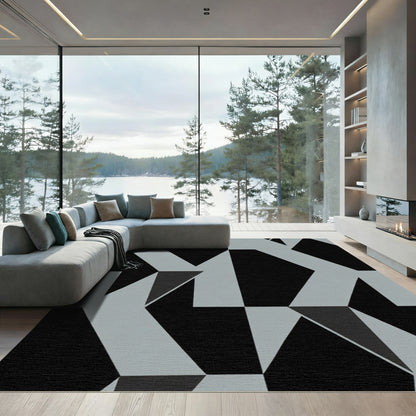 Modern Black Light Gray Geometric Angular Rug