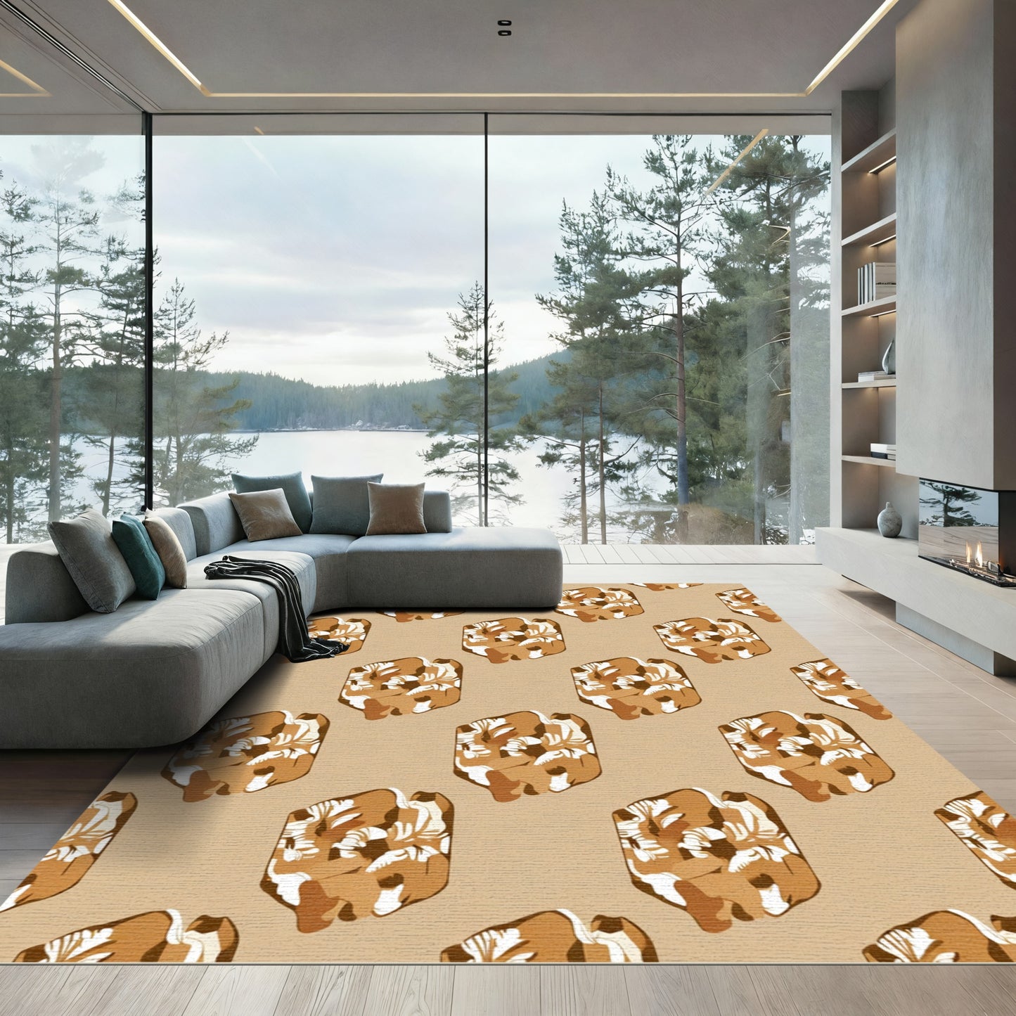 Tan Earthy Tone Abstract Cubes Rug