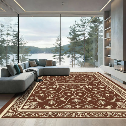 Rich Brown Floral Vine Art Nouveau Rug