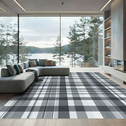 Monochrome Plaid Squares Lines Rug