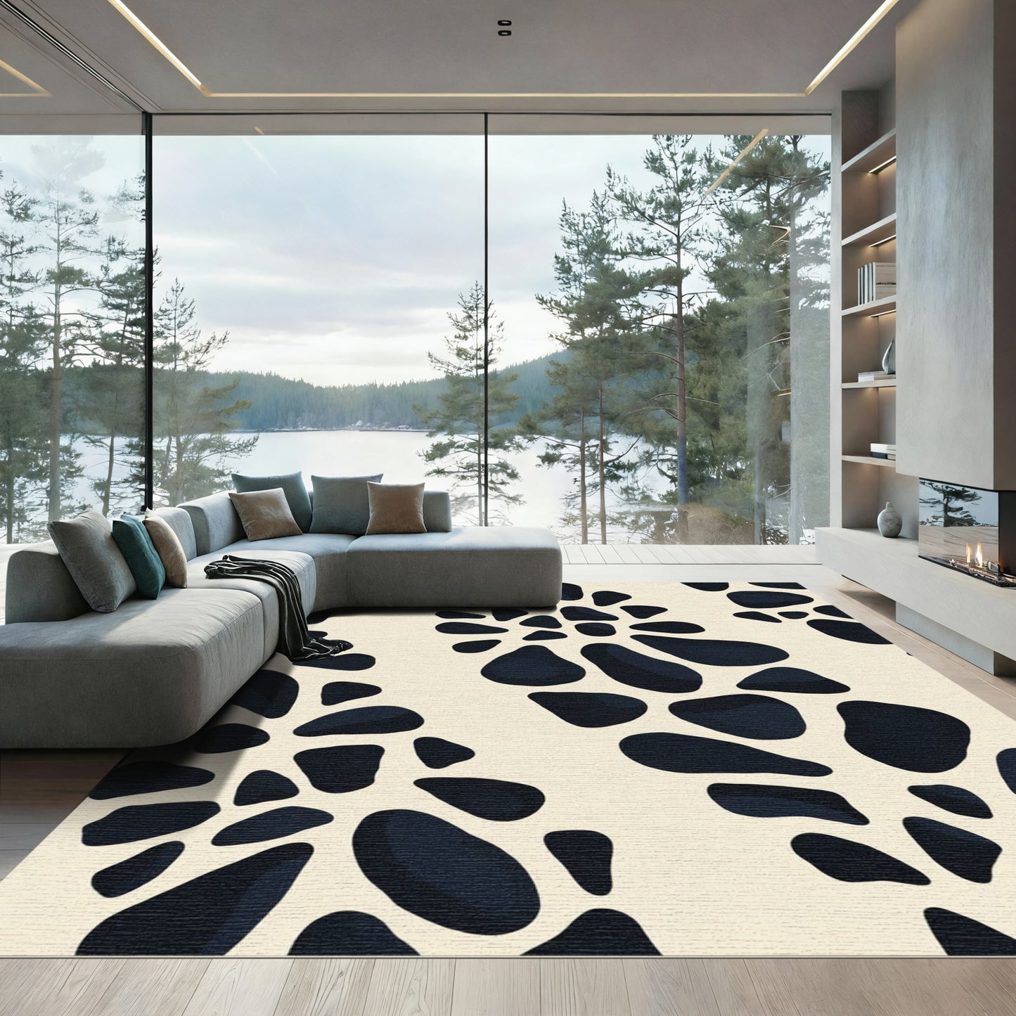Dark Blobs Organic Cream Abstract Rug