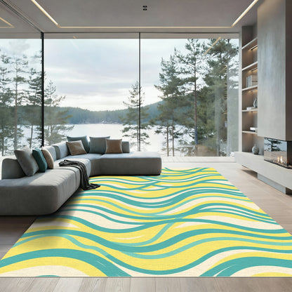 Sunny Yellow Aqua Abstract Waves Rug
