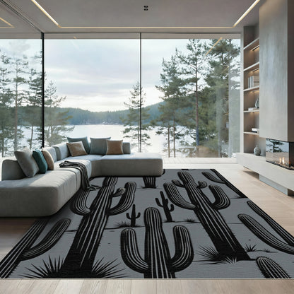 Monochromatic Desert Cactus Landscape Rug