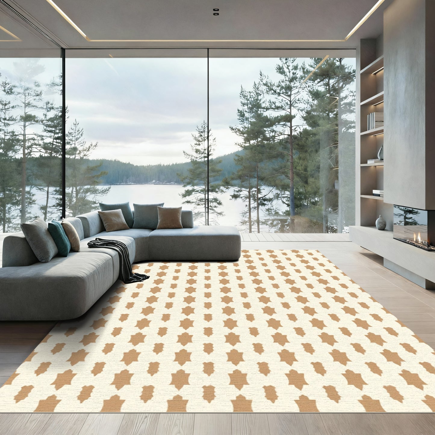 Cream Gold Starburst Repeat Rug