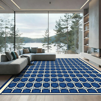 Deep Blue Geometric Nested Shape Rug