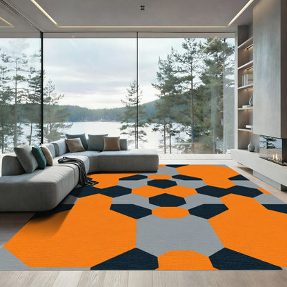 Bright Orange Gray Hexagon Harmony Rug