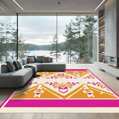 Bold Fuchsia Orange Geometric Peaks Rug